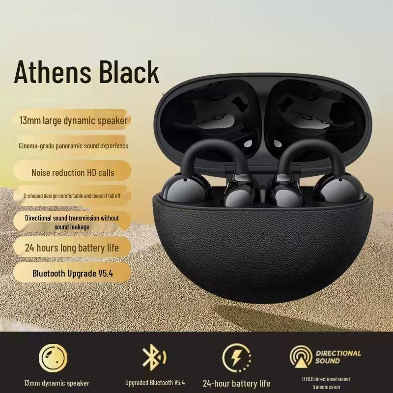 Bluetooth 5.4 Noise Cancelling Gaming Ear Clip Headphones - Wireless, Long Battery, Waterproof