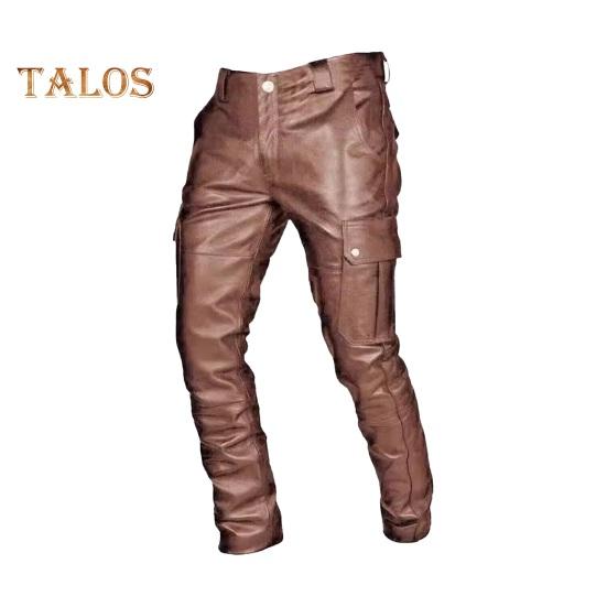 

Мужские брюки из искусственной кожи с несколькими карманами, облегающие, с гладкой поверхностью, застежкой-молнией на пуговицы, однотонные, для уличного стиля, вечеринок, ночных клубов, выступлений M коричневый