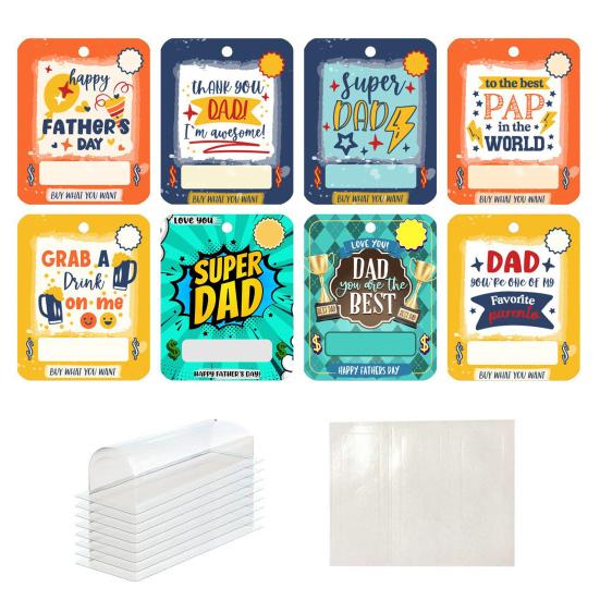 8 Pcs Father's Day Money Holder Ornaments Cash Money Holder Card with Plastic Cover And Adhesive DIY Father's Day Appreciation Gift