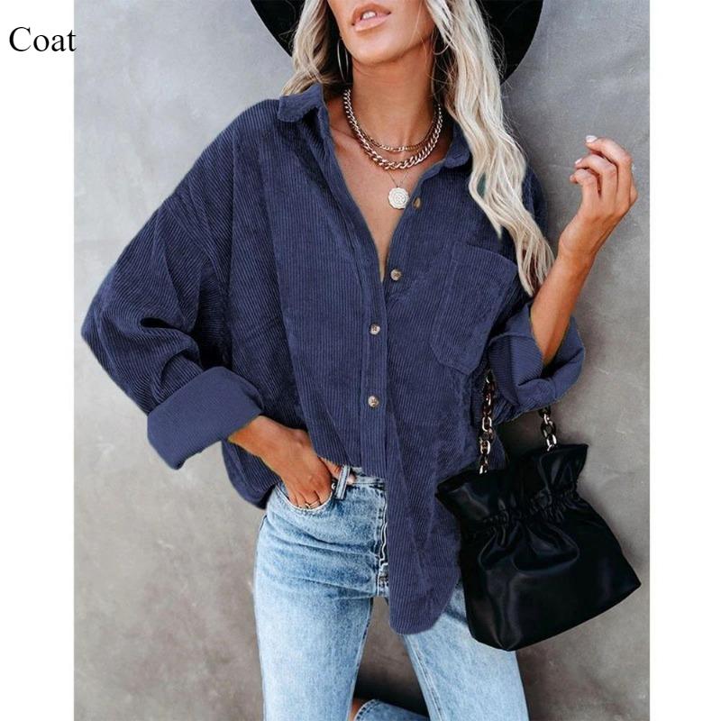 Loose Casual New Shirt Autumn Winter Women's Solid Color Lapel Corduroy Casual All-match Coat