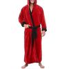 Men Fleece Long Dressing Gown Hooded Bath Robe Nightwear Sleepwear - JA