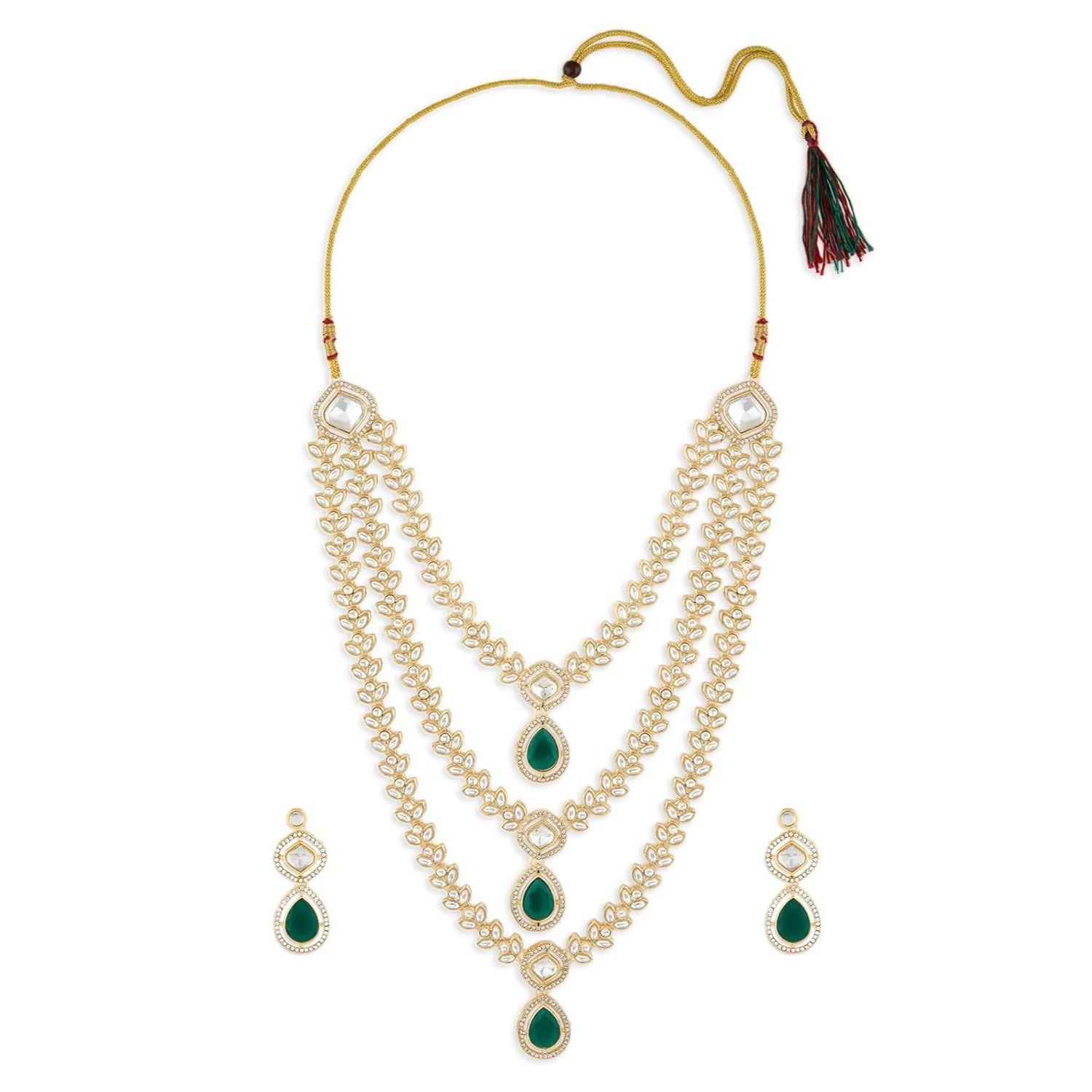 Зеленые Сверкающие Камни Австрийские Бриллианты Инкрустированный Многослойный Набор Ожерелье и Серьги для Женщин
