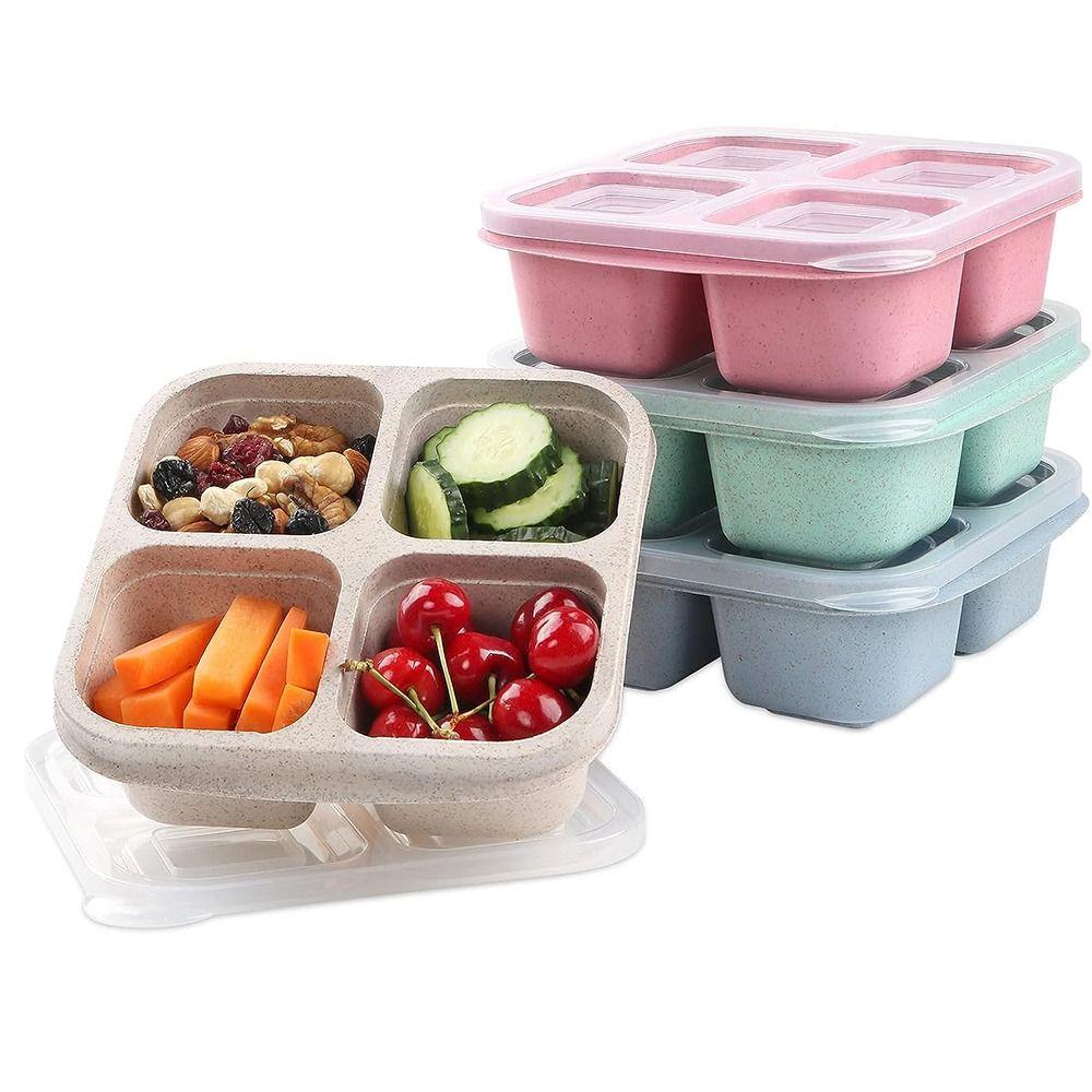 4Pcs/Set Stackable Snack Containers 4 Compartments Divided Snack Box  Food Storage