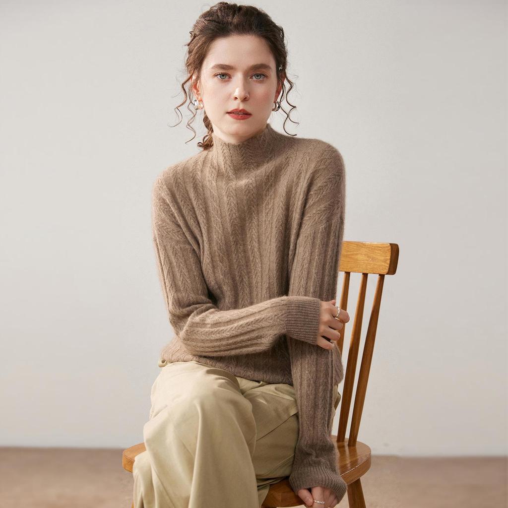 Women's Cable Knit Cashmere Sweater: Loose, Versatile, and Casual, Perfect for Autumn and Winter