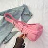 Women Shoulder Bag with Double Pockets PU Leather Crescent Bag Hobo Bag (Pink)