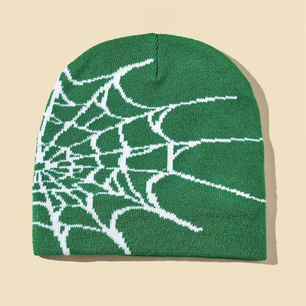Y2K Gothic Spider Pattern Wool Acrylic Knitted Hat Women Beanie Winter Warm Beanies Grunge Hip Hop Casual Skullies Outdoor Cap