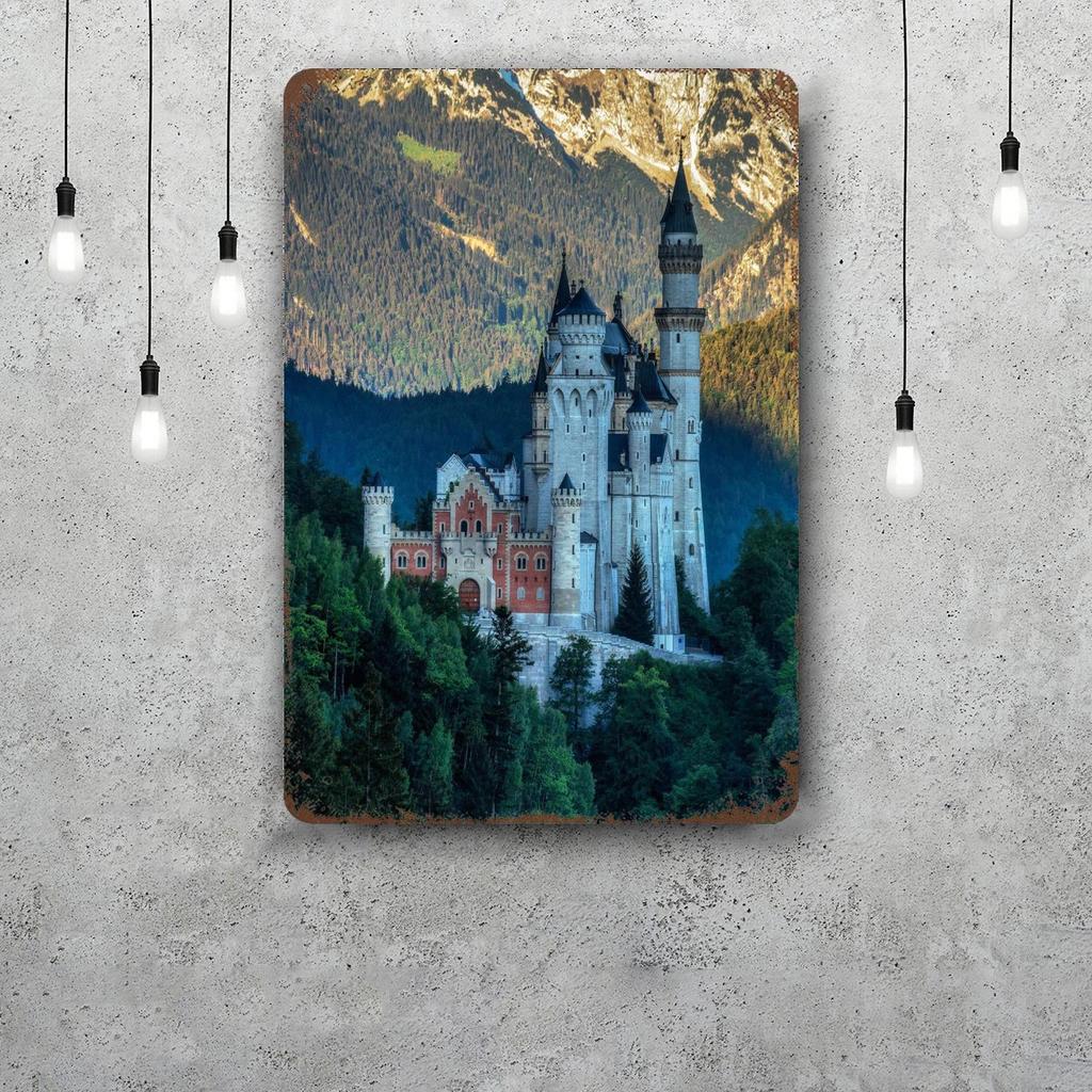 Neuschwanstein Castle Vintage Metal Tin Signs Posters Decor Retro Metal Plaque Wall Art Decor for Garage Bar