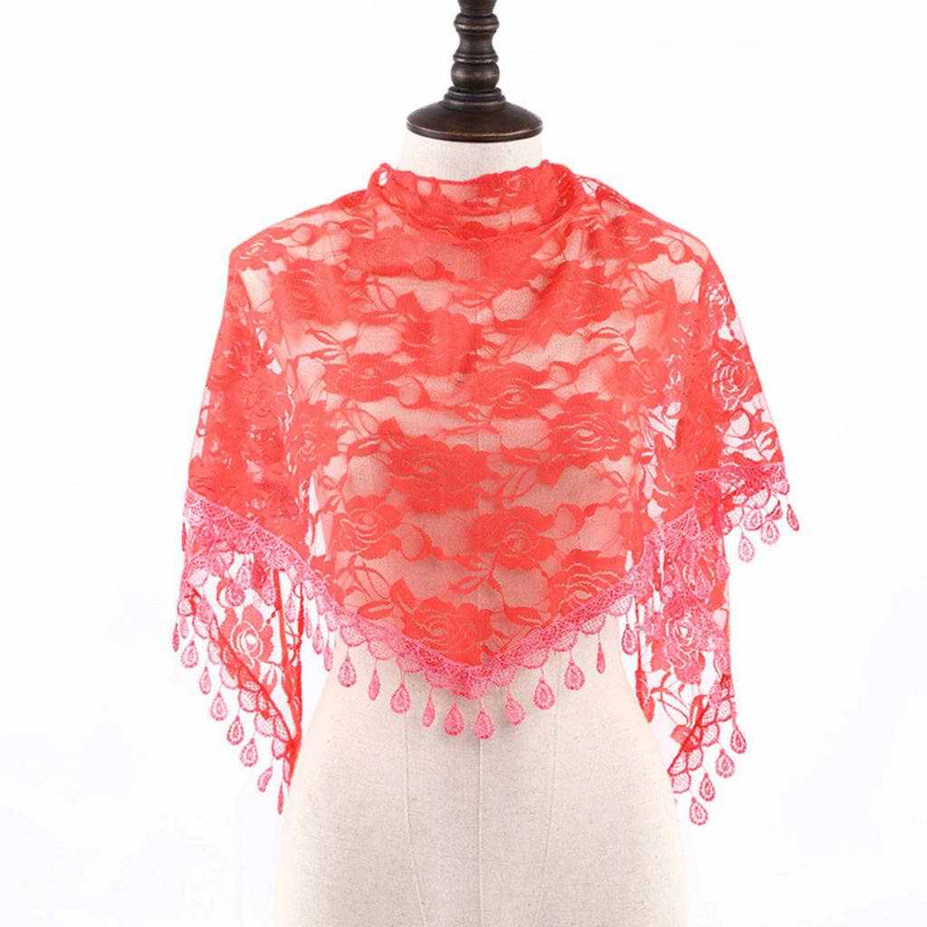 Mesh Lace Tassel Shawl Triangle Scarf Multifunctional Decorative Head Wrap Lightweight Single Layer Breathable Bridal Veil