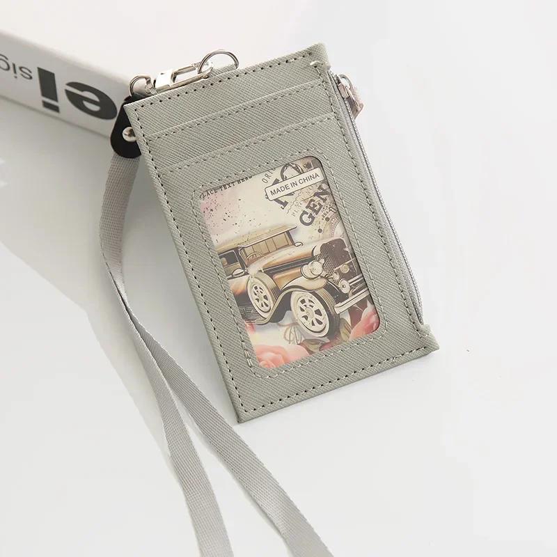 PU Leather Card Holder Neck Strap Lanyard Business Credit Card ID Card Badge Wallet Coin Purse Pouch Student Bus Card Bags Case