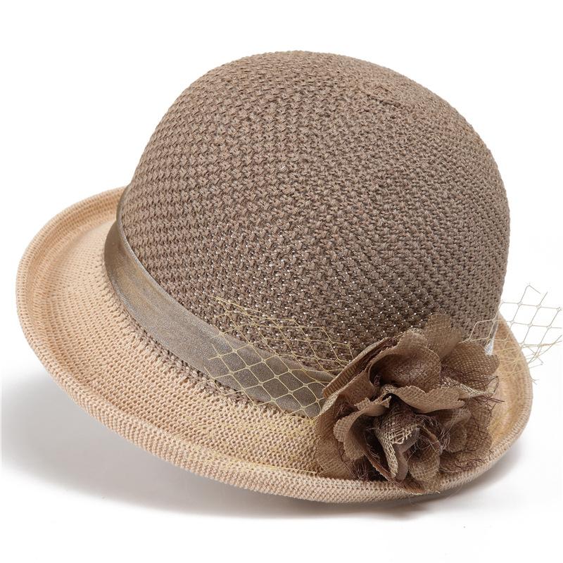 Spring and Summer Thin Breathable Crimped Top Hat Women's Versatile Elegant Flower Sunshade Basin Hat Travel Sunscreen Sun Hat