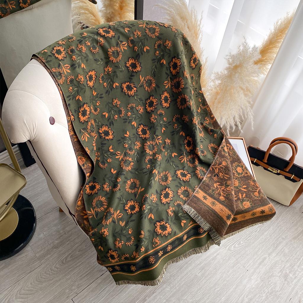 Luxury   Women Soft Winter Cashmere Scarf Fashion Floral Print Warm Shawl And Wrap Bandana Pashmina Scarves