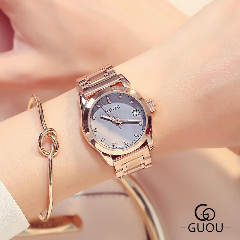 Steel Band Women's Watch Fashionable Simple Quartz Watch Women's Student Rhinestone Scale Waterproof Watch