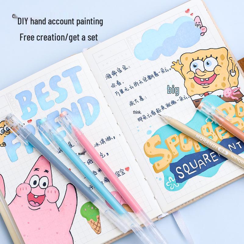 Blue Fruit Glitter Pen & Cartoon Artist Retro Paintbrush - DIY Color Journal for Students