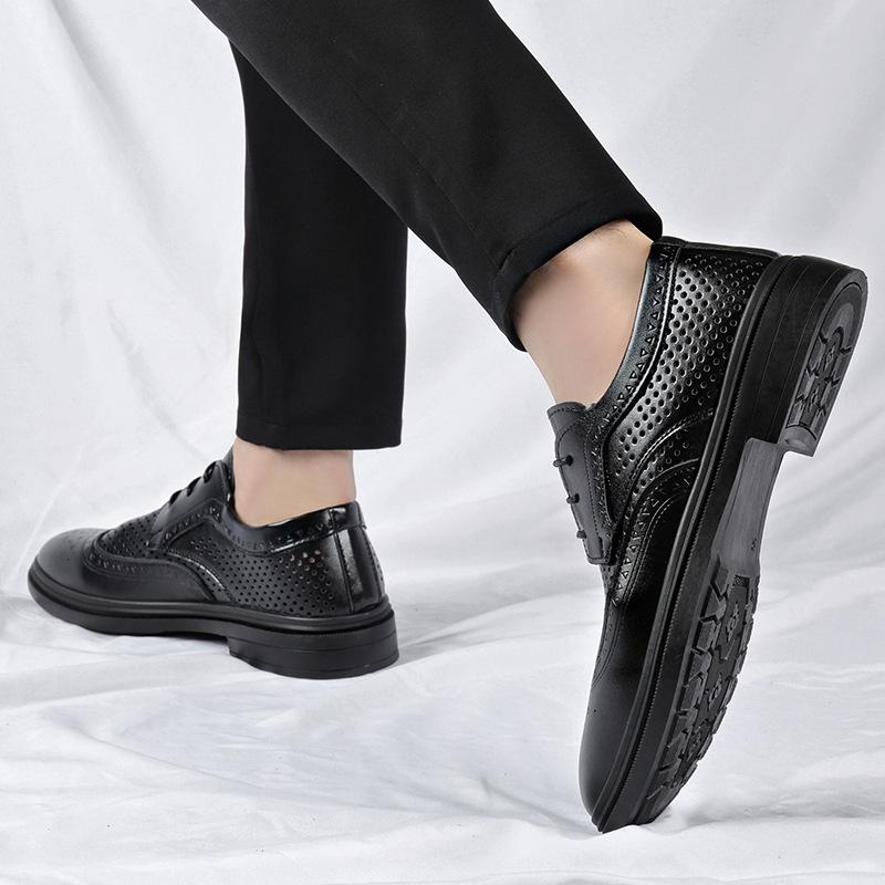 2025 new summer men's shoes hollow business British Brock leather shoes men's hole shoes lace-up heightening shoes