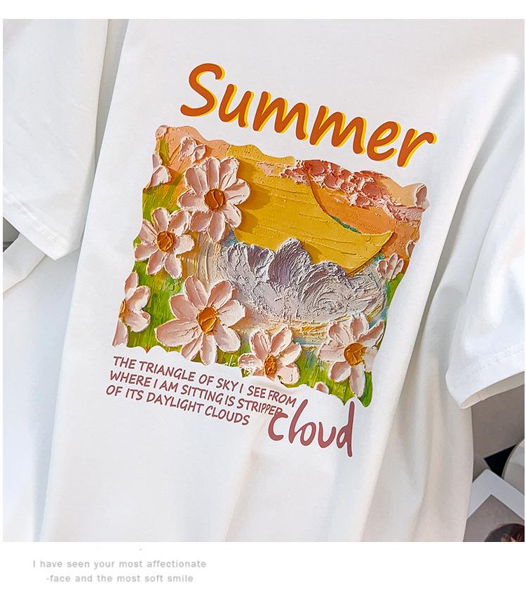 Plus Size Slimming Mid-Length Short-Sleeve T-Shirt (200/300/350 Jin) for Women