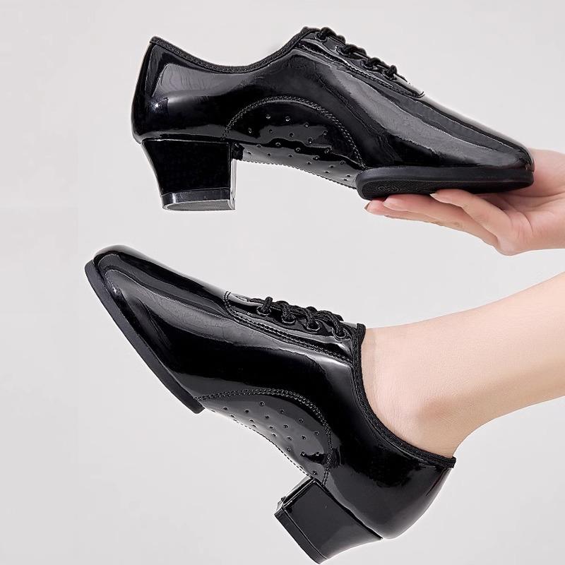 Men Latin Dance Shoes Man Salsa Tango Modern Leather Ballroom Dancing Shoes Low Heels Adults Children Boys Small Size Lace Up