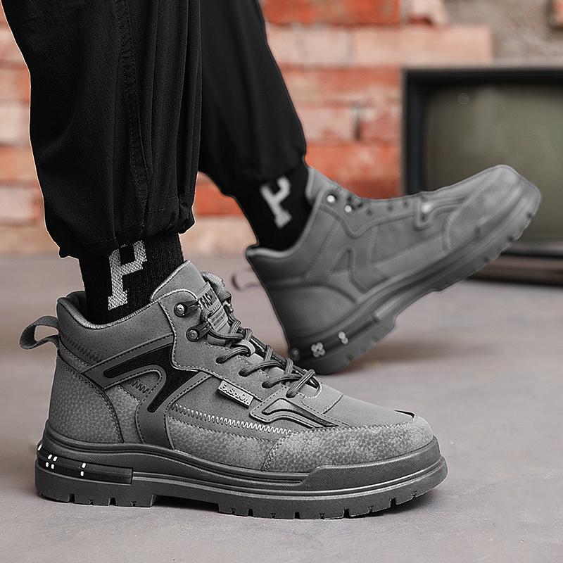 Fashion Thick Soled Quality Short Boots Versatile Trendy Men's Work Shoes Lace Up Casual Sports British Style Men Platform Boots