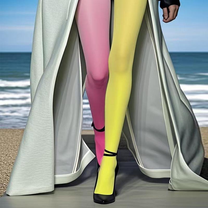 

Women S 80D Double Color Velvet Pantyhose Ab Contrasting Color Dopamine Wear Spring Autumn Colorful Compression Long Stockings One Size