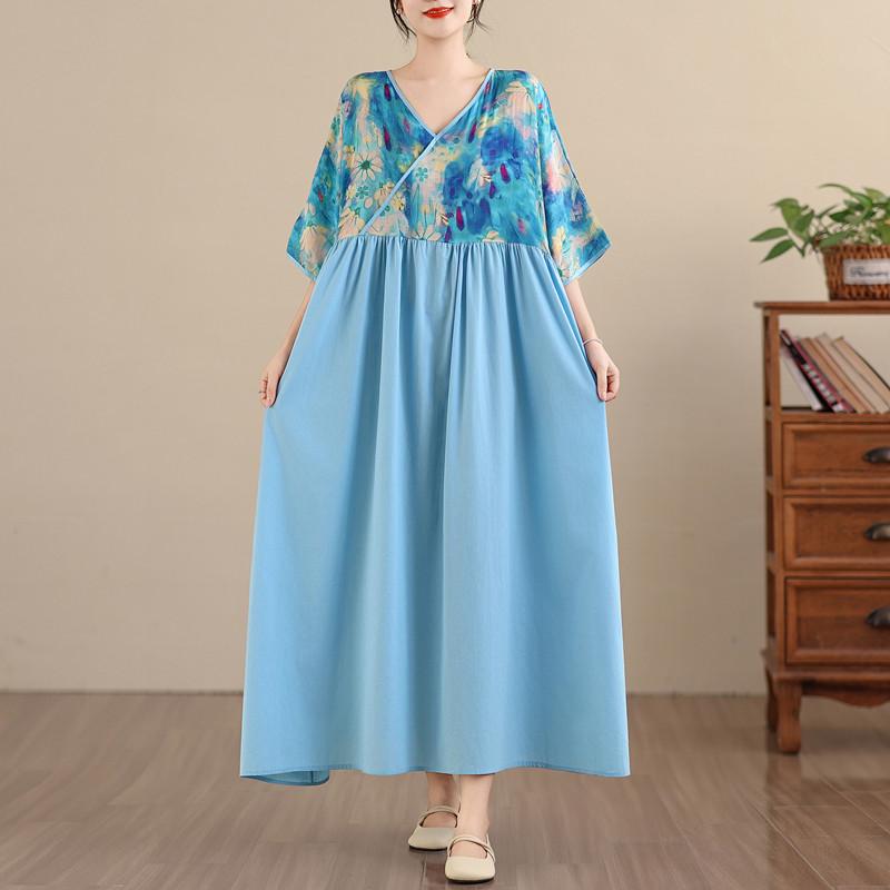 DIMANAF New 2026 Women Plus Size Summer Beach Lady Long Dress Loose Oversize Maxi Floral Print Fashion Cotton