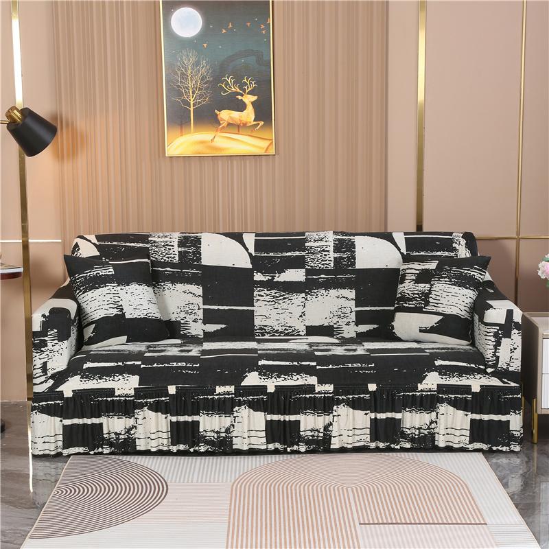 1/2/3/4 Seater Print Sofa Cover With Skirt Stretch Armchair Sofa Slipcover Elastic Chair Protector for Living Room