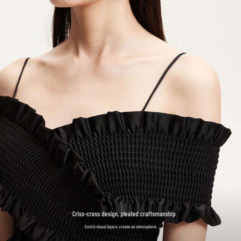 VEROMODA 2025 Summer Cross-Over Pleated Sleeveless Little Black Midi Dress