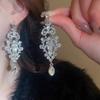 Silver Needle Diamond Water Drop Tassel Earrings - Elegant Court Style, Versatile & Luxurious Design.