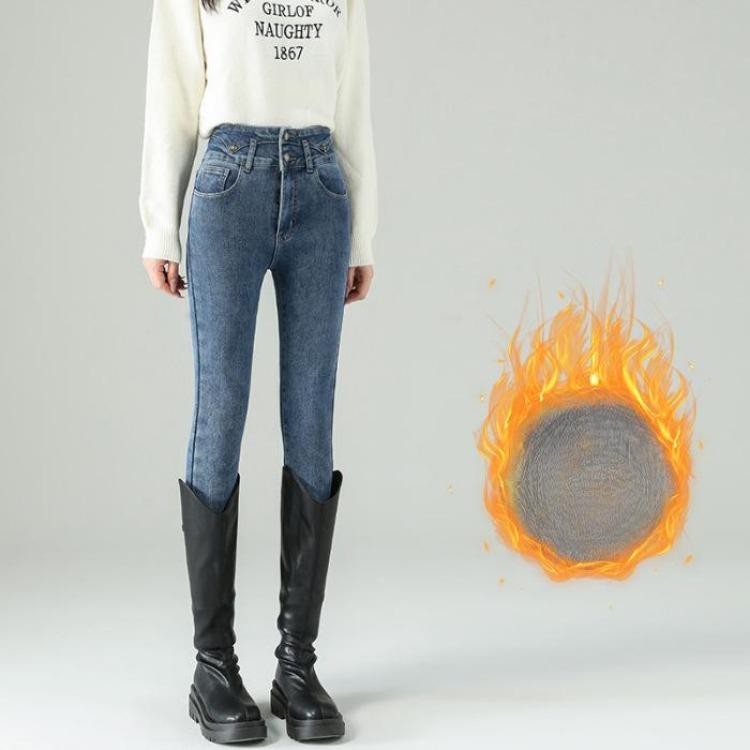 Autumn Winter Women Jeans Plus Size Velvet Stretch Pencil Pants