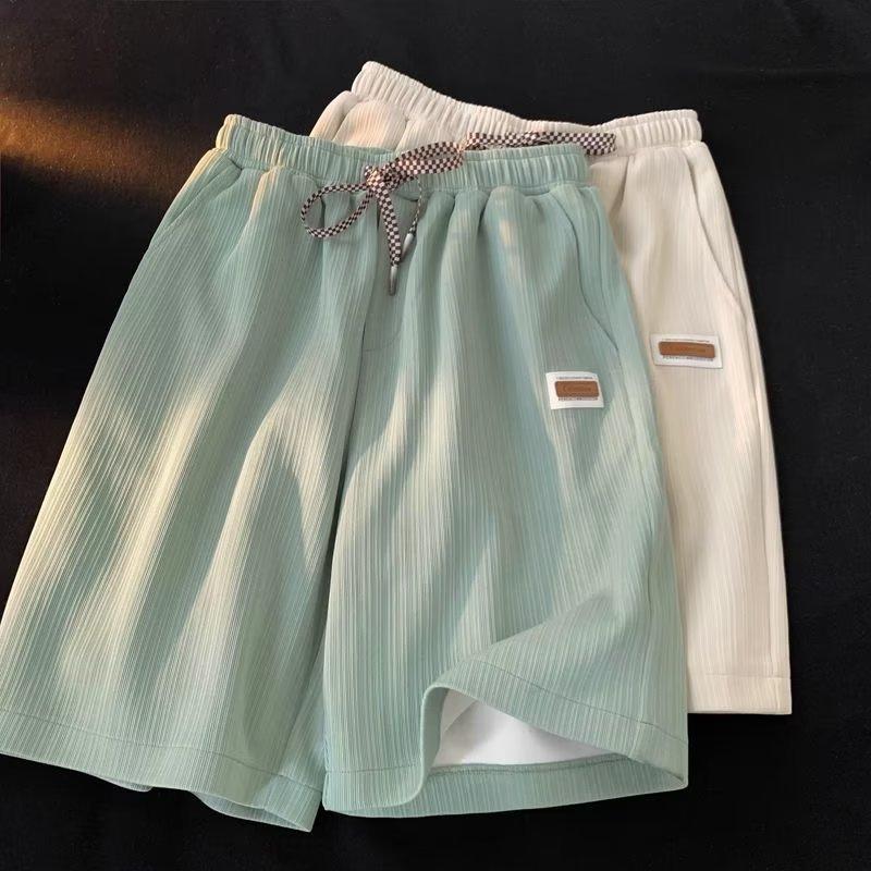 Spring And Summer Trendy Ice Silk Loose Casual Wide-leg Shorts Ins Versatile Solid Color Straight Sports Shorts Men's Large Size