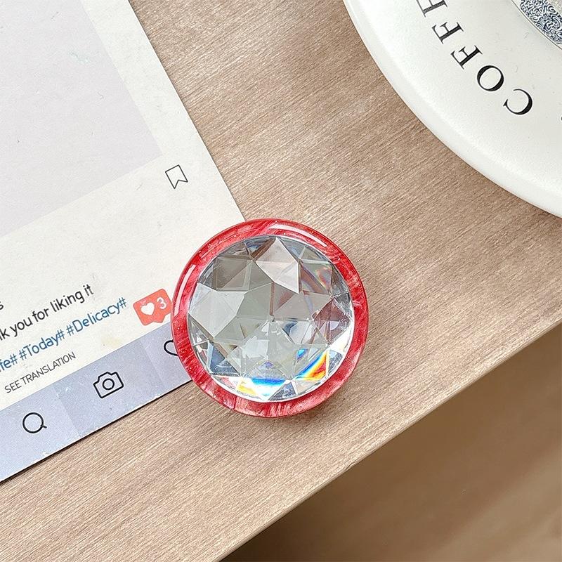 Xiaoqing Fresh Air Creative Big Round Diamond Gem Mobile Phone Airbag Holder Desktop Watching Drama Back Sticker Women'S Ring Retractable