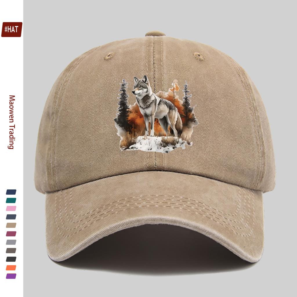 pc Gray Wolf And Forest Snow Scene Printed Baseball Cap Casual Trucker Sun Hat Comfortable Lightweight Papa Hat Dad Mom Beac
