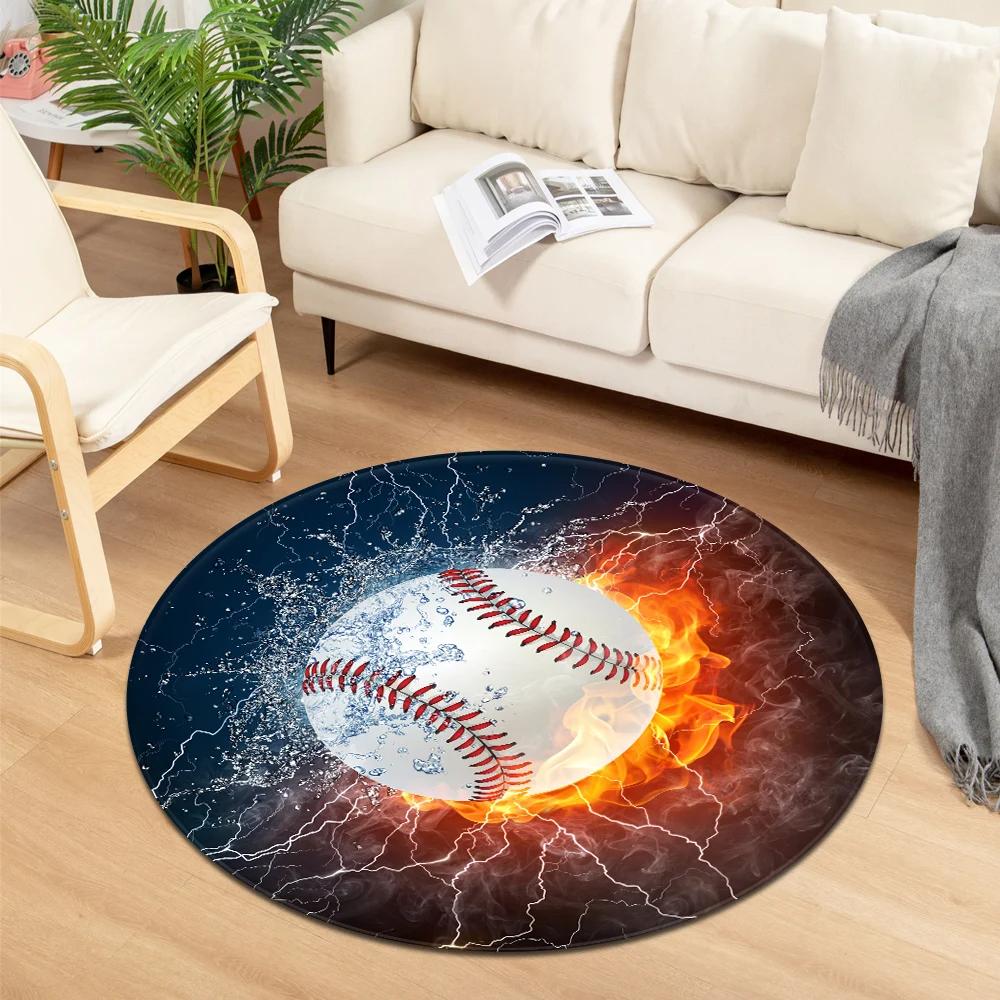 Tapis Rond Imprimé Sport de Balle Tapis Frais Eau et Feu pour Chambre d'Enfant Salon Paillasson Décoration Chaise de Jeu Tapis de Sol Antidérapant