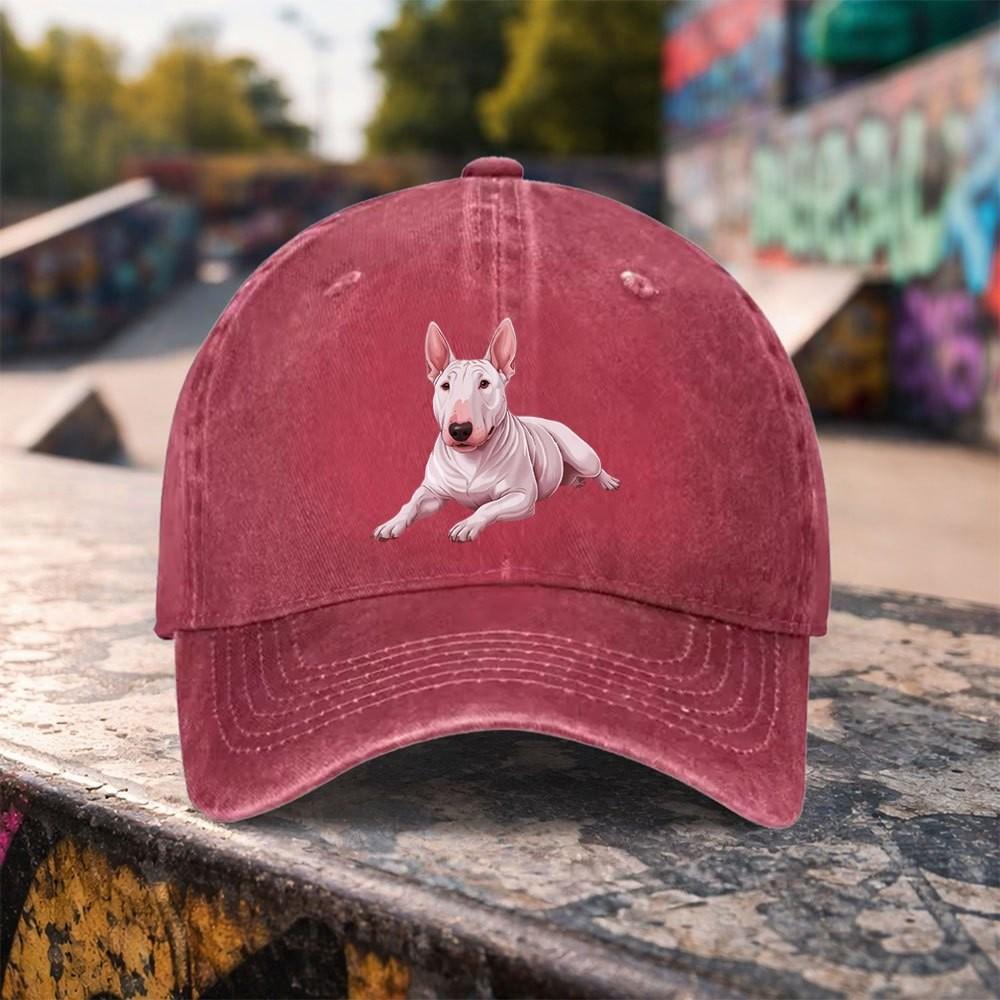 Bull Terrier Dog Graphic Washed Baseball Cap Unisex Adjustable Cotton Outdoor Sport Headwear