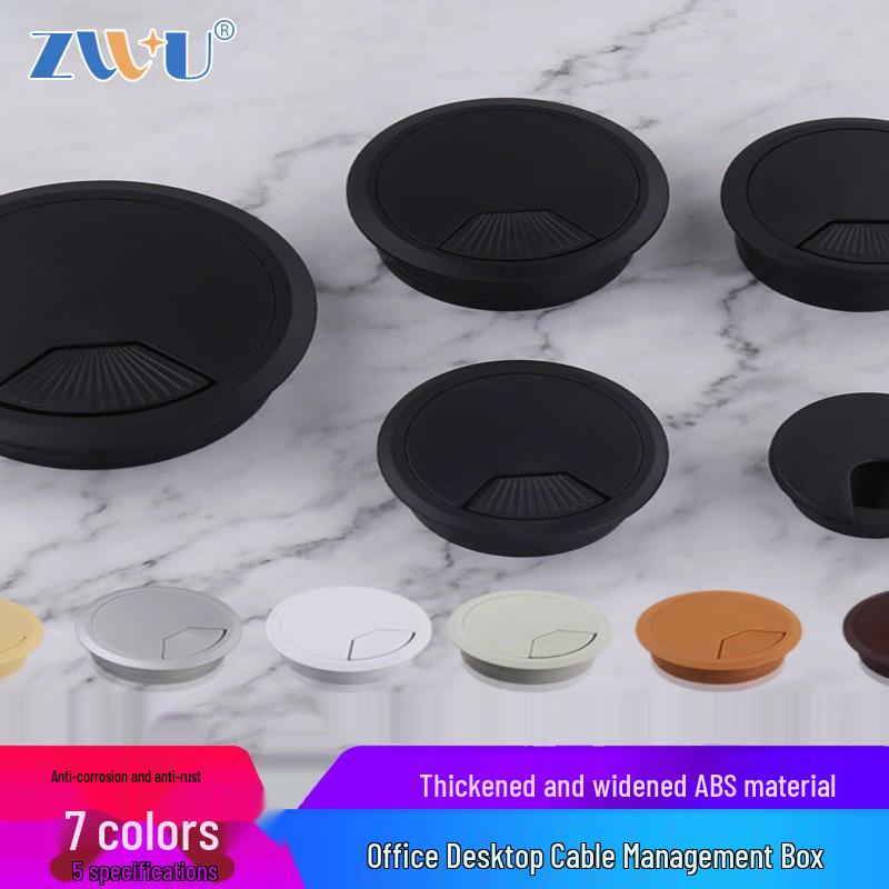 Wood Grain Black/White Round Desktop Cable Grommet Cover – Dustproof Desk Organizer