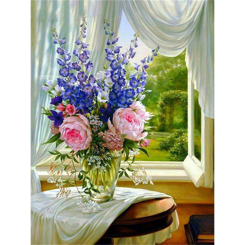 Flower Vase Diamond Painting Lilac Full Round Drill 5D DIY Diamond Mosaic Red Wine Embroidery Flower Handmade Hobby Gift