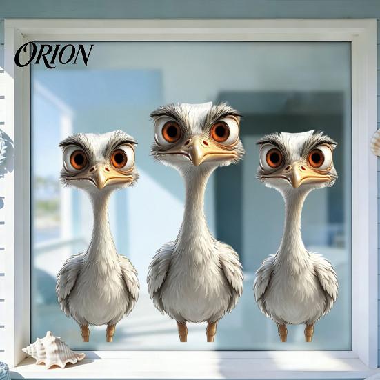 Stereoscopic Animal Wall Art Cute Ostrich Static Window Clings, 3D Break Through Decals, No Easy to Apply Graphics Glue PVC Stickers for Kids Bedroom