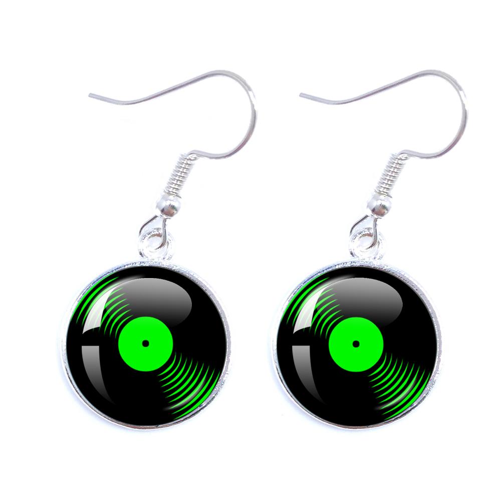 Classic Vintage Vinyl Records Rretro Phonograph Rrecord Dome Glass Ladies Earrings Music Lover Gifts Music Record Disc Earrings