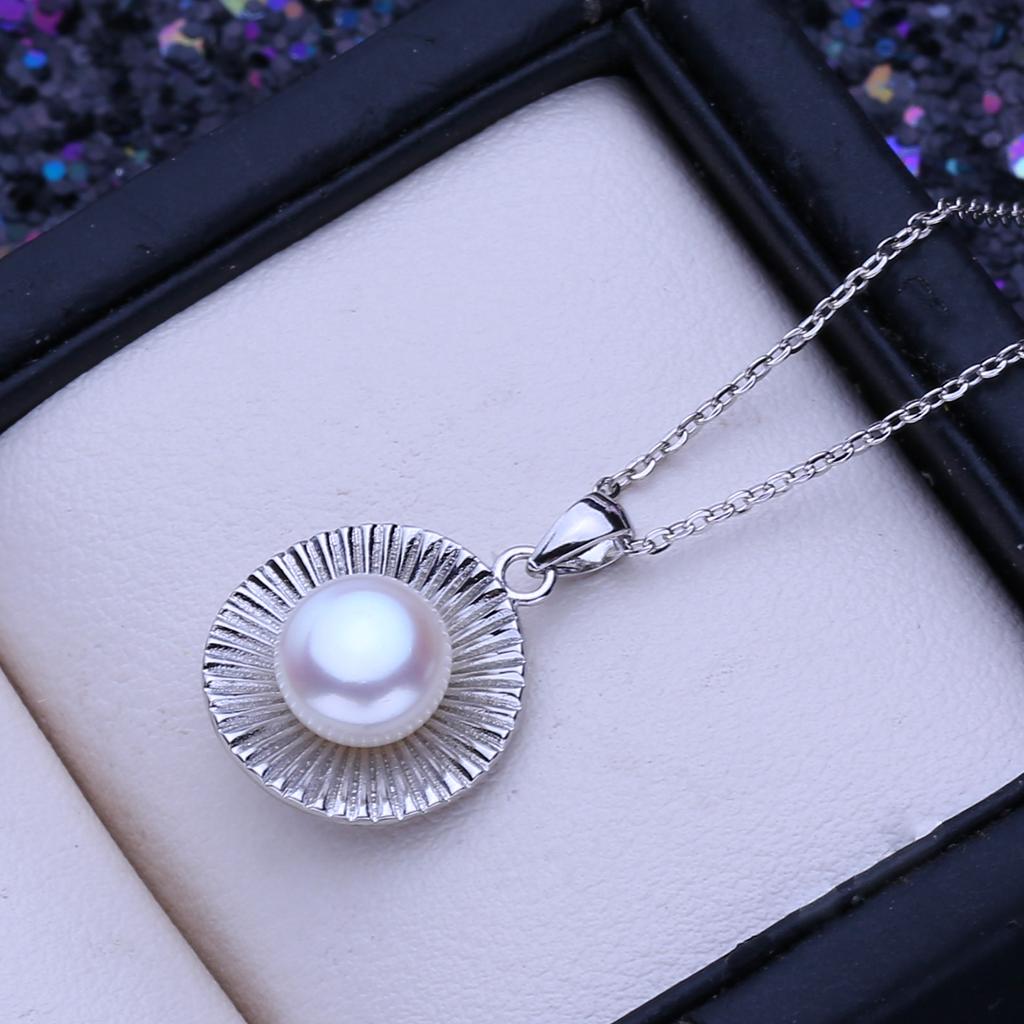 LSOOYH Přírodní sladkovodní perlové šperky náhrdelníky Vintage stříbrné barvy kulatý přívěsek Elegantní dárky pro ženy