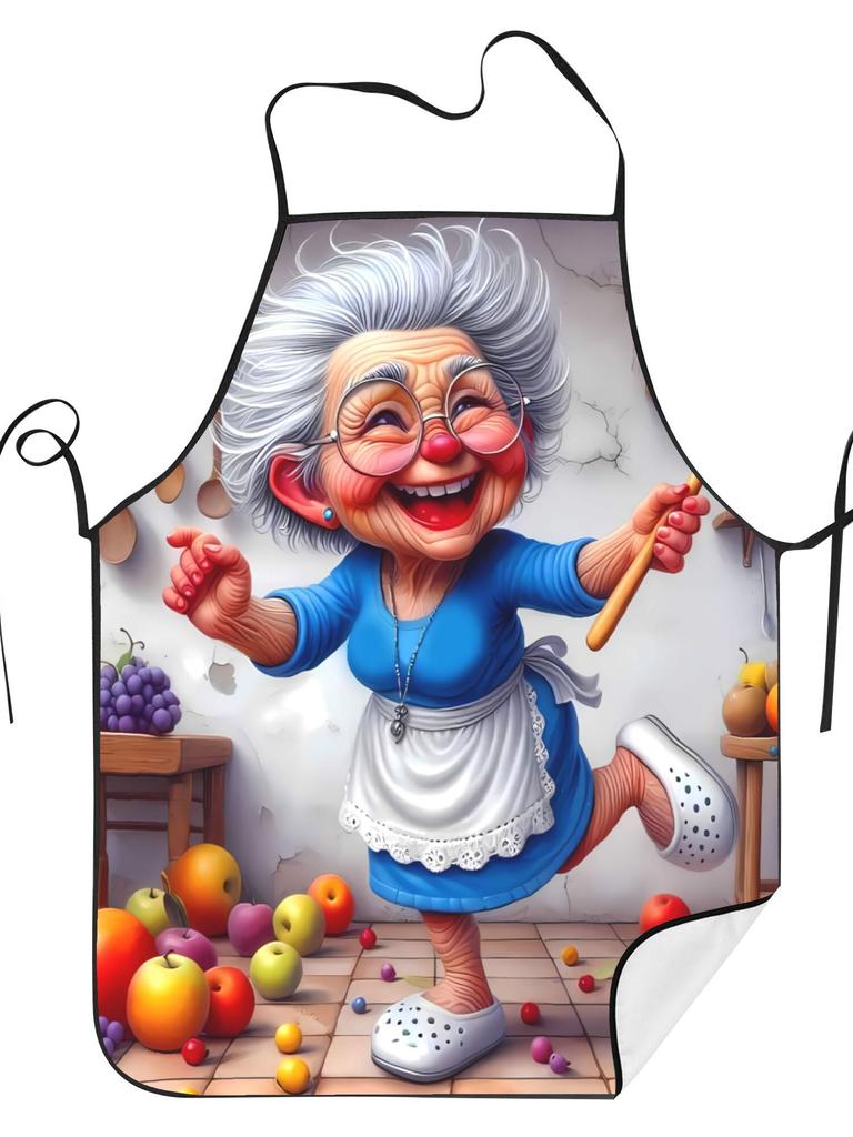 Funny Grandma Apron Cartoon Elderly Woman Kitchen Cooking Baking Gift For Family Humor Chef Wear Colorful Design