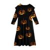 Robe à volants étagés pour filles Jour d'Halloween - Maxi imprimée à manches longues avec poches