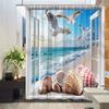 1pc Ocean Scenery Shower Curtain, Vivid Seagull And Shell Pattern, Bathroom Decor Polyester Fabric, with 12 Hooks