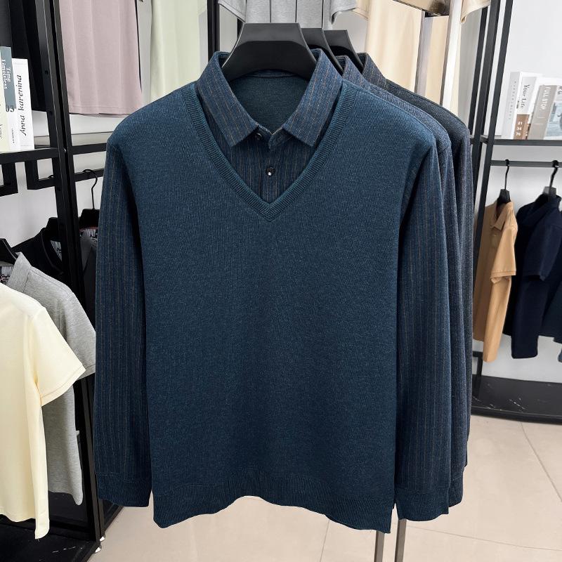 Long Sleeve Polo Men's Winter Minimalist Casual Versatile Loose Fit T-Shirt