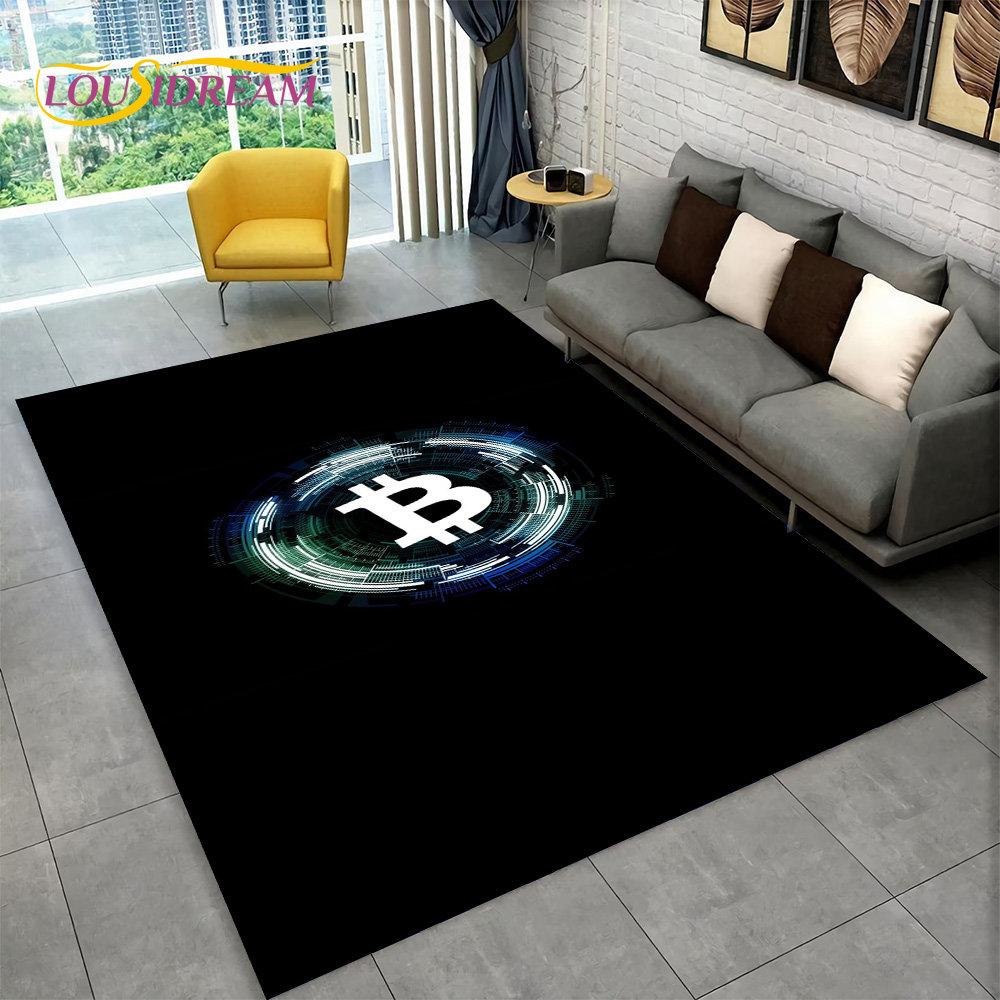 Covor 3D pentru monedă virtuală Bitcoin, mare, covor pentru sufragerie, dormitor, canapea, cameră de joacă, covoraș, covoraș anti-alunecare pentru copii