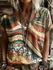 Women's Geometric Tribal Graphic V Neck T-Shirt, Short Sleeve Casual Tops, Multi Earth Tone Daily Wear for Spring & Summer