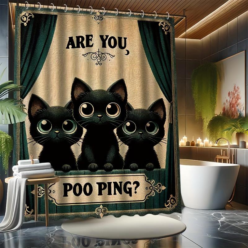 

Cat Text Pattern Shower Curtain Set - Funny Content, Creative Design, Includes 12 Hooks, Polyester Fabric, Modern Bathroom Decor W60H190(CM)-1 Pcs