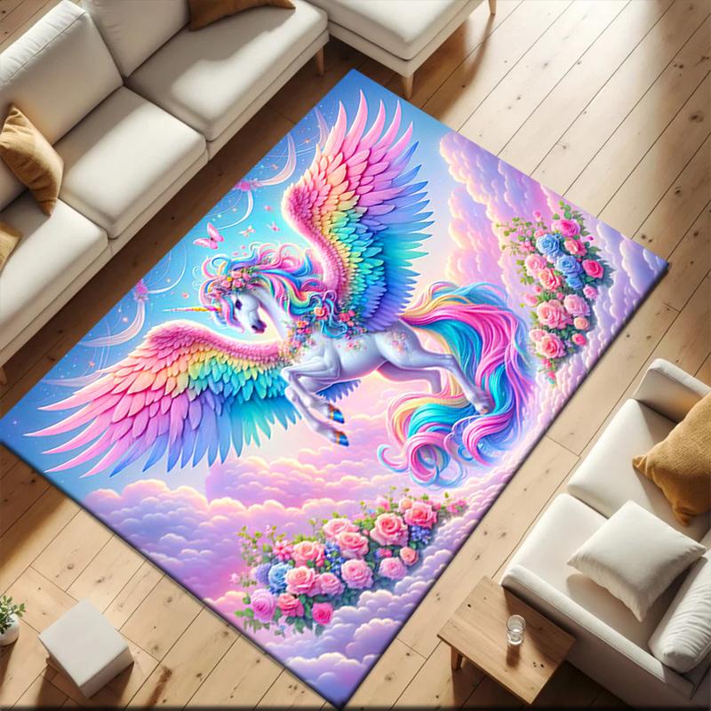 1pc Unicorn On the Clouds Carpet Rug for Living Room Bedroom Home Sofa Decoration,Kids Play Non-slip Floor Mat