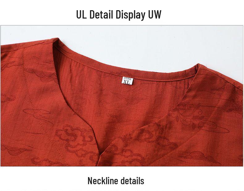 Ethnic Style Cotton Linen Two-Piece Set for Elderly Women - T-Shirt & Pants Summer Outfit