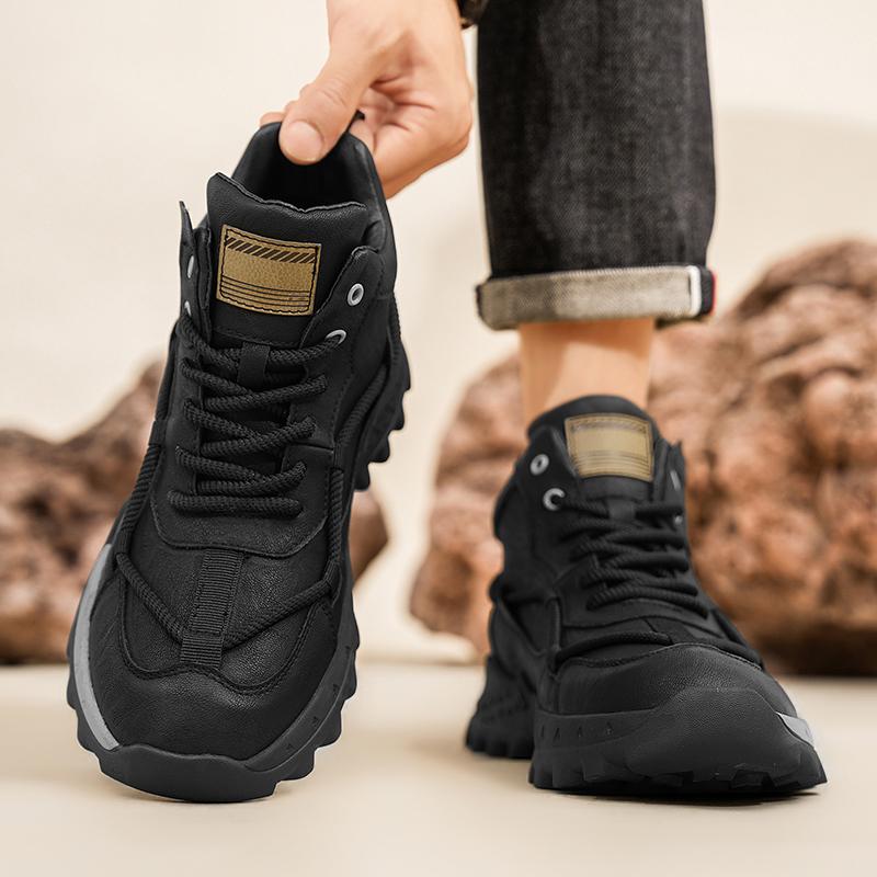 Fashion Spring Autumn Men Shoes High Top Fashion Motorcycle Leather Shoes Outdoor Leisure Comfortable Boots Male Lace-Up Botas