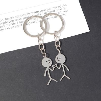 1 pár klíčenka postava srdce držení těla přívěsek klíčenka čtvercový styl odolný kovový kroužek na klíče batoh taška doplňky