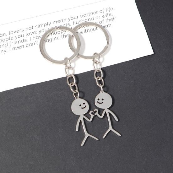 1 Pair Keychain Figure Charm Key Style Durable Metal Chain Square Heart Posture Keyring Backpack Bag