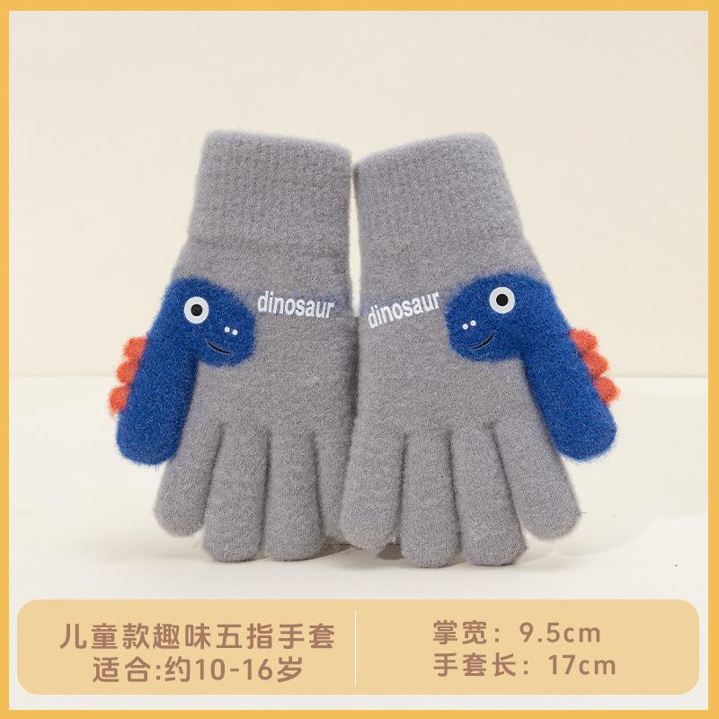 Children's gloves Winter style refers to boys' knitted and velvet warm five-finger riding, cold-proof wind, older children's gloves